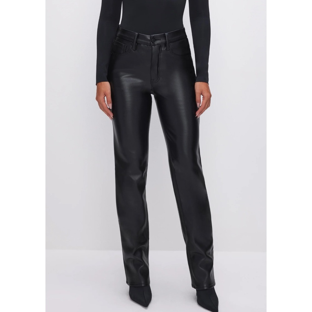 Good American Good Icon Faux Leather Pants in Black
